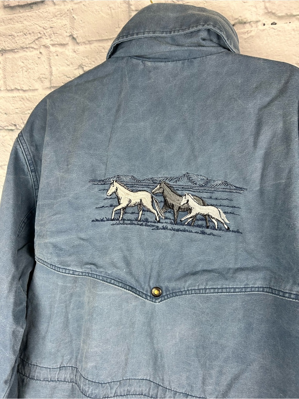 Vintage Northwest Garments Horse Canvas Hooded Jacket Blue Canada XL - Picture 11 of 11